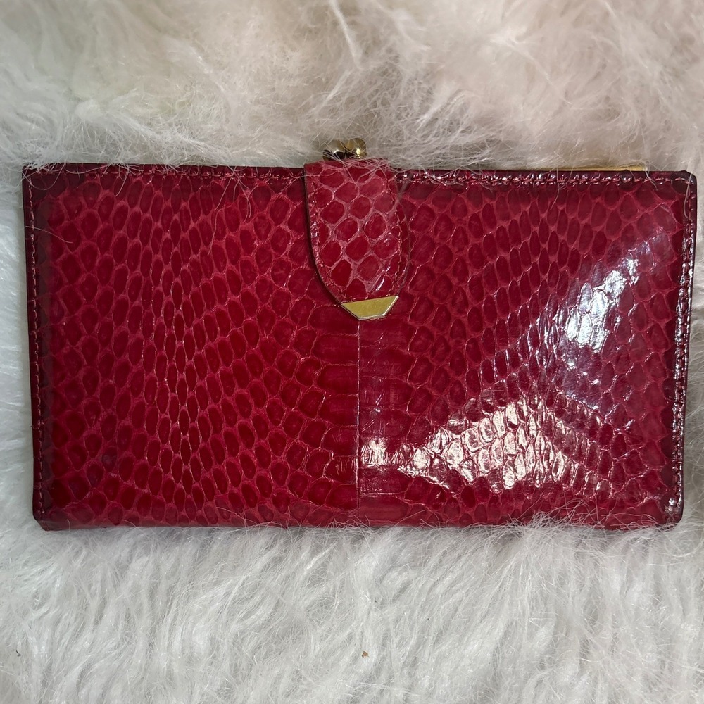 Bosca Vintage Red Whipsnake Leather Kiss Lock Wallet Made in Italy